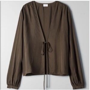 Aritzia Babaton Lovett Tie Front Plunge Blouse